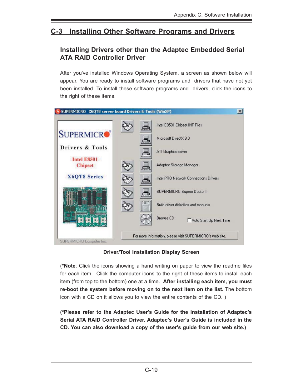 C-3 installing other software programs and drivers | SUPER MICRO Computer X6QTE+ User Manual | Page 107 / 110