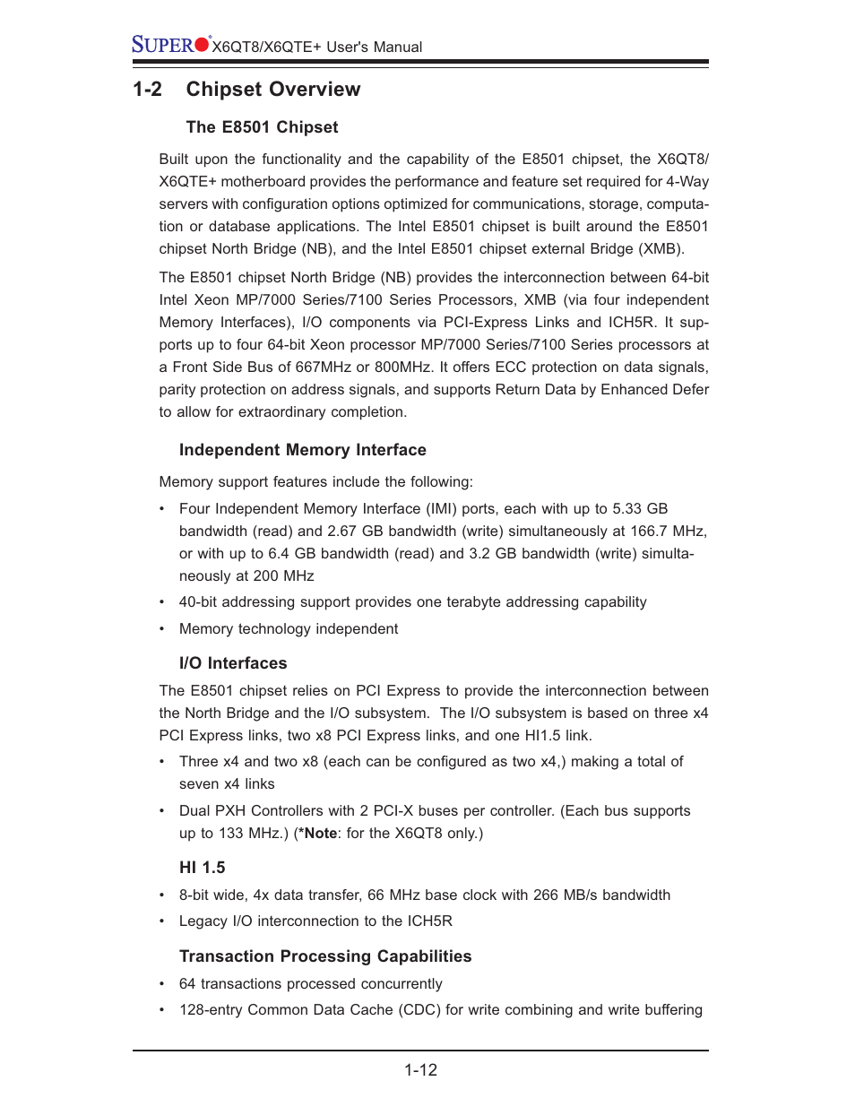 2 chipset overview | SUPER MICRO Computer X6QTE+ User Manual | Page 18 / 110