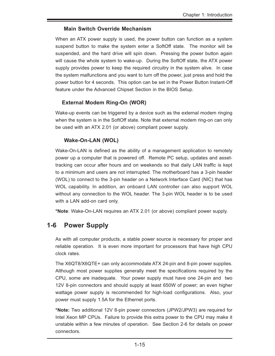 6 power supply | SUPER MICRO Computer X6QTE+ User Manual | Page 21 / 110
