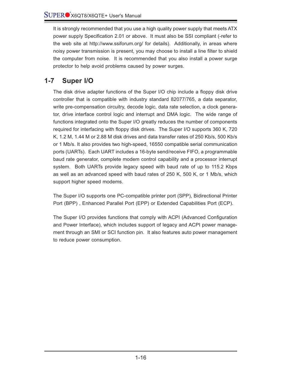 7 super i/o | SUPER MICRO Computer X6QTE+ User Manual | Page 22 / 110