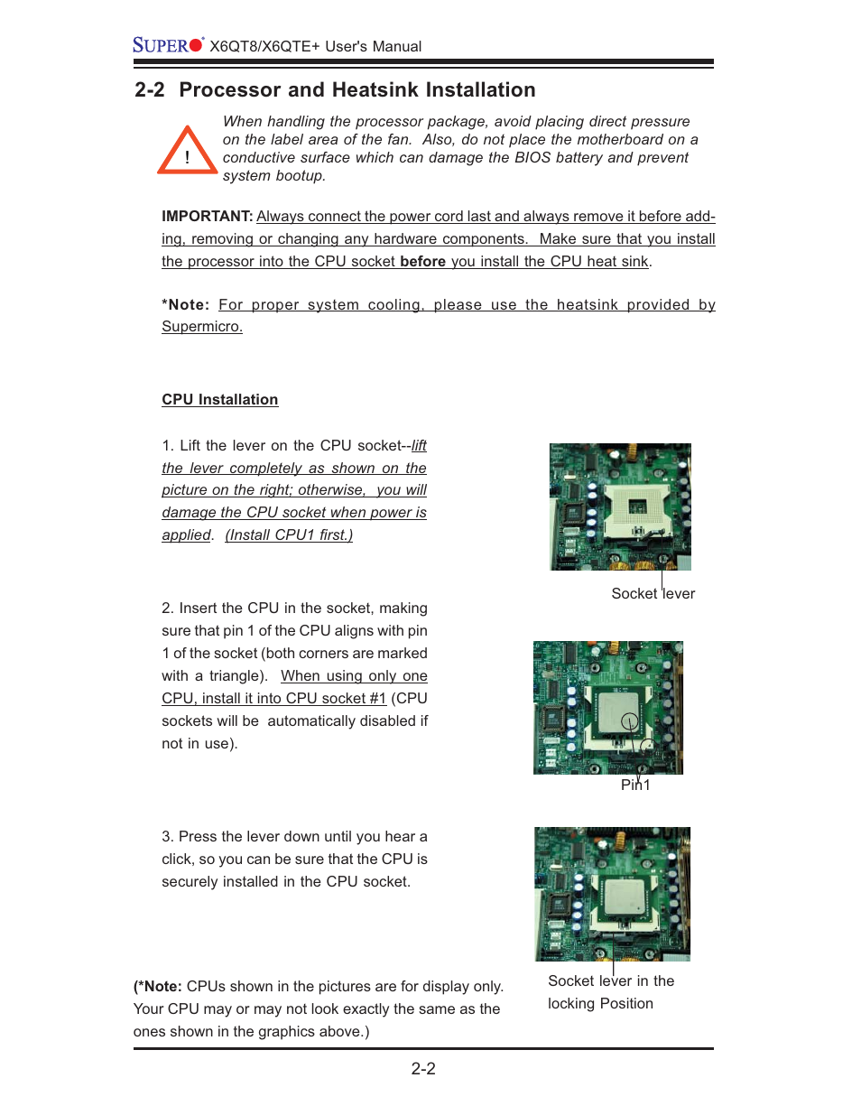 2 processor and heatsink installation | SUPER MICRO Computer X6QTE+ User Manual | Page 24 / 110