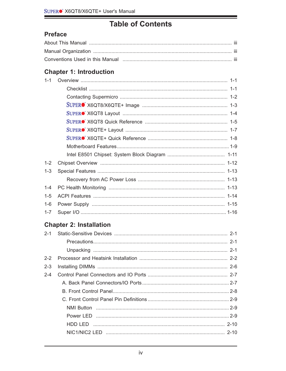 SUPER MICRO Computer X6QTE+ User Manual | Page 4 / 110