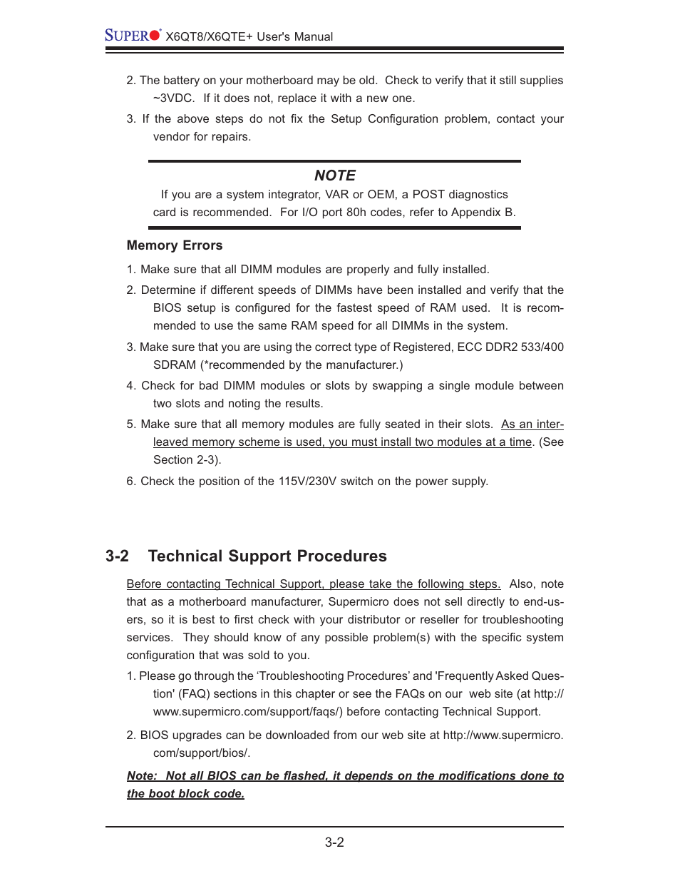 2 technical support procedures | SUPER MICRO Computer X6QTE+ User Manual | Page 56 / 110
