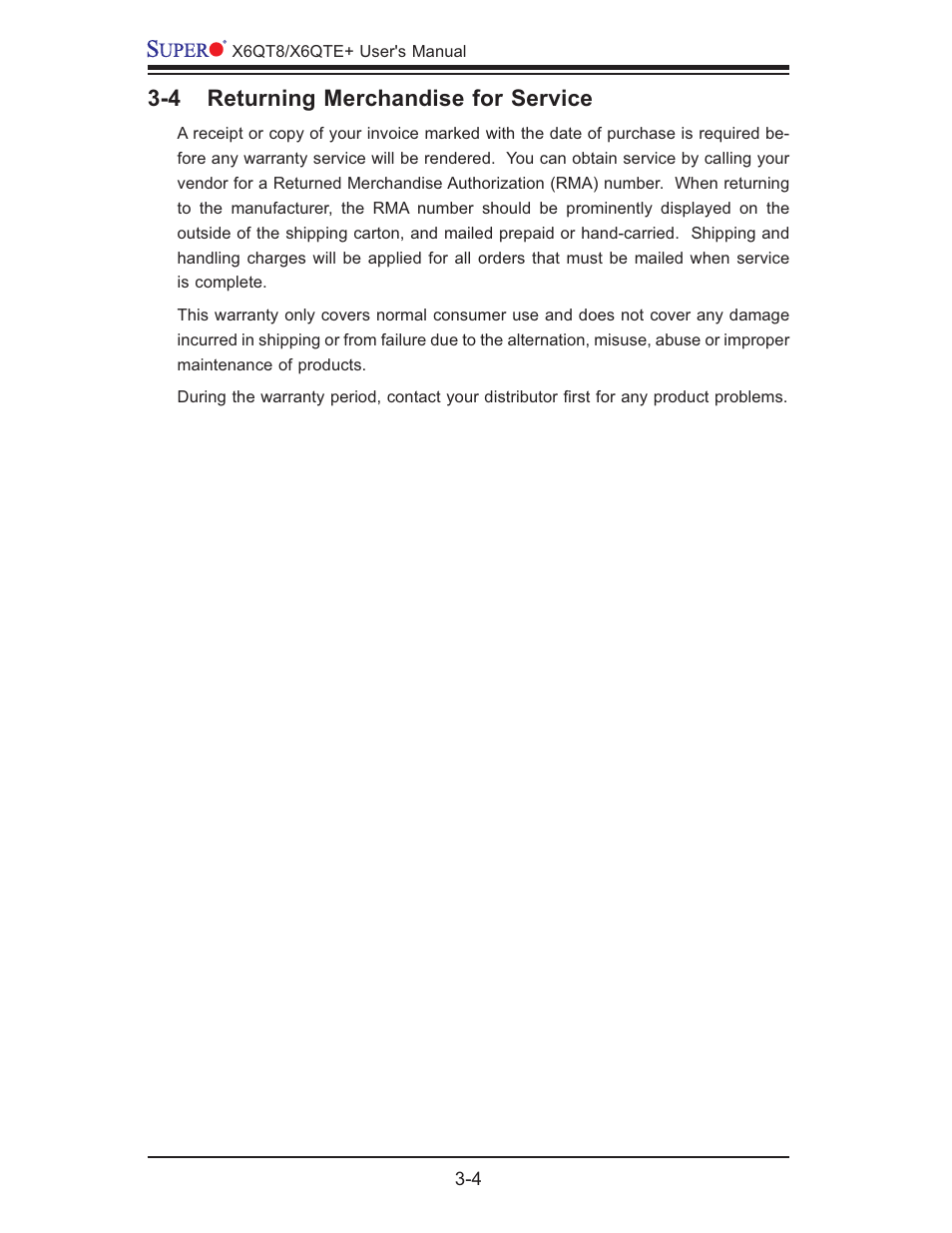 4 returning merchandise for service | SUPER MICRO Computer X6QTE+ User Manual | Page 58 / 110