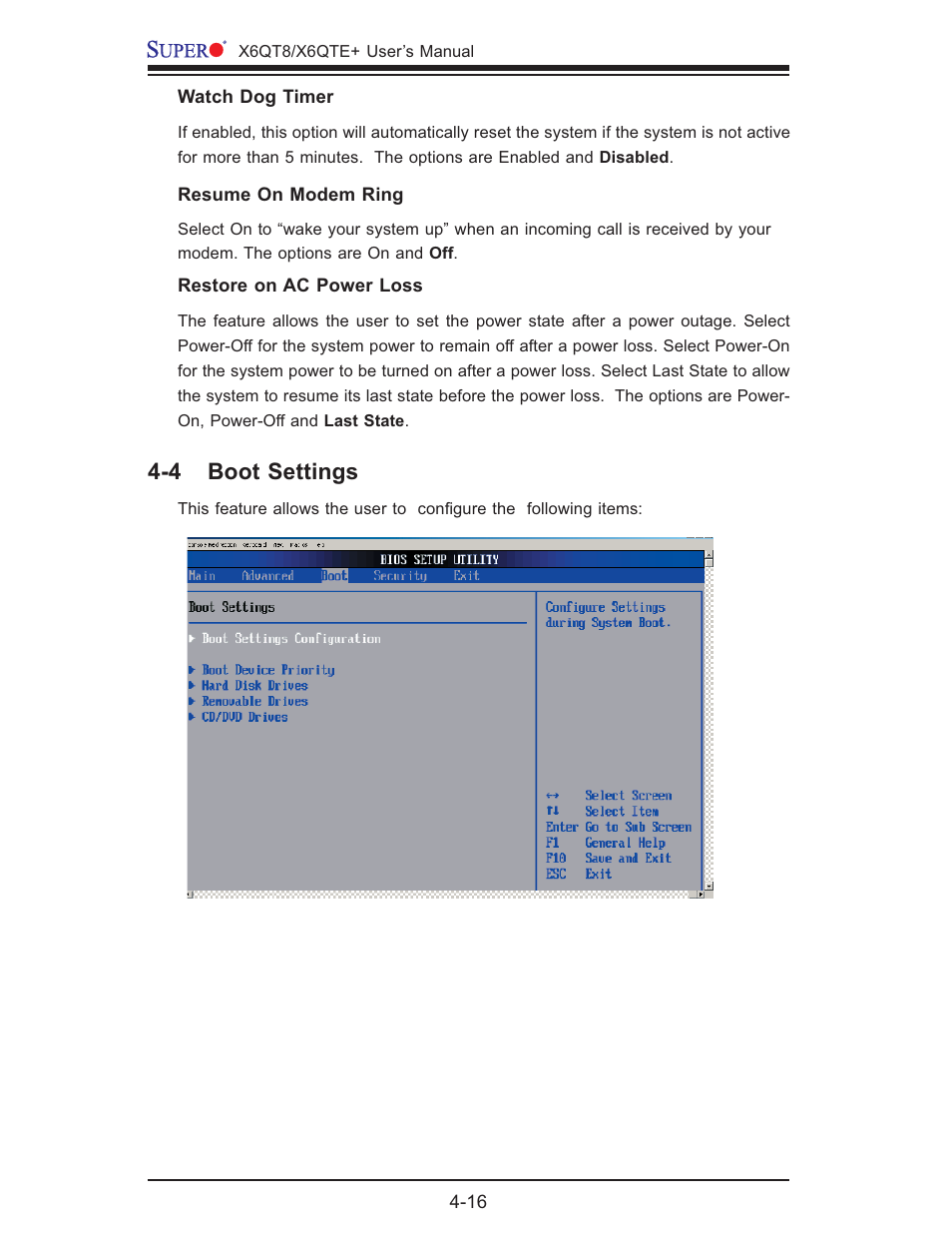 4 boot settings | SUPER MICRO Computer X6QTE+ User Manual | Page 74 / 110