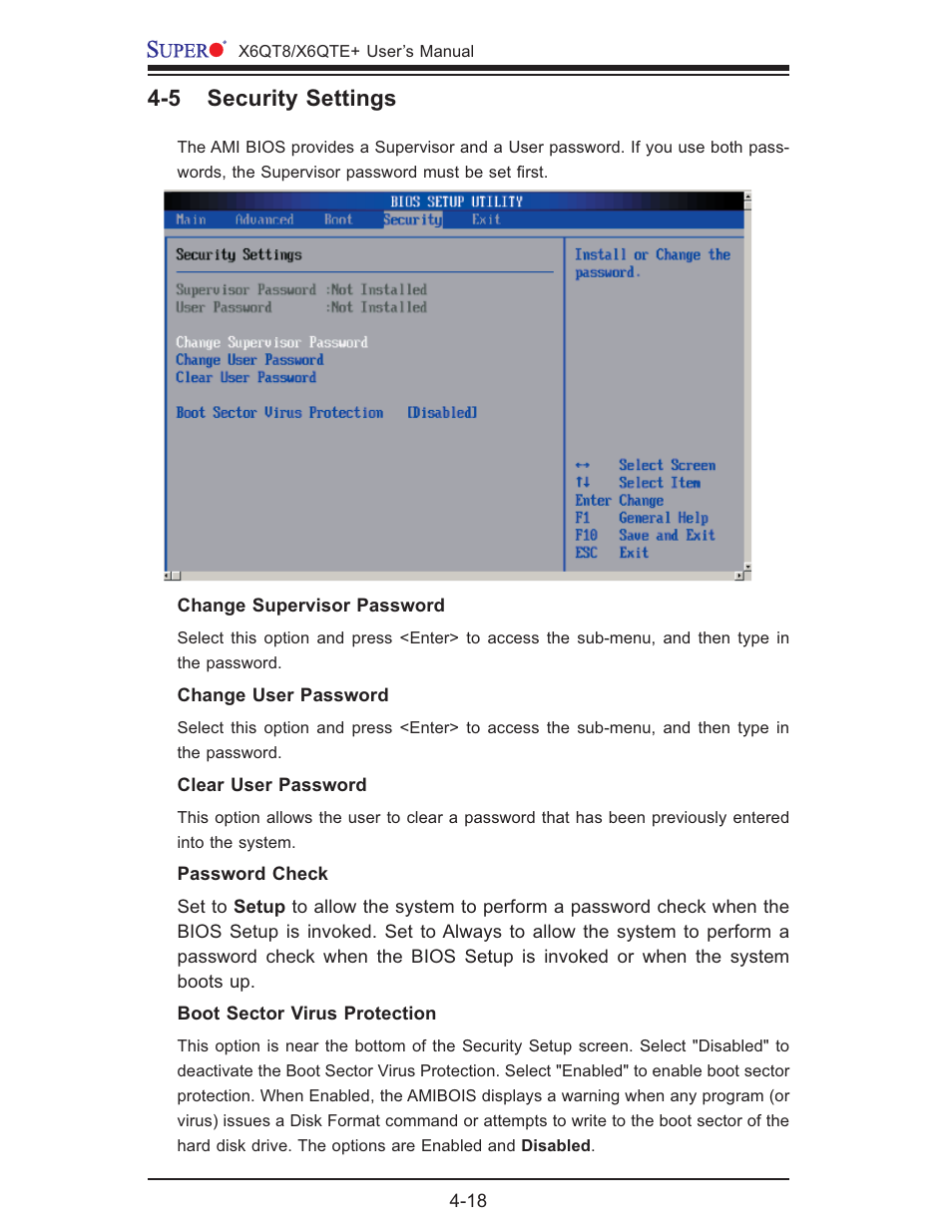 5 security settings | SUPER MICRO Computer X6QTE+ User Manual | Page 76 / 110