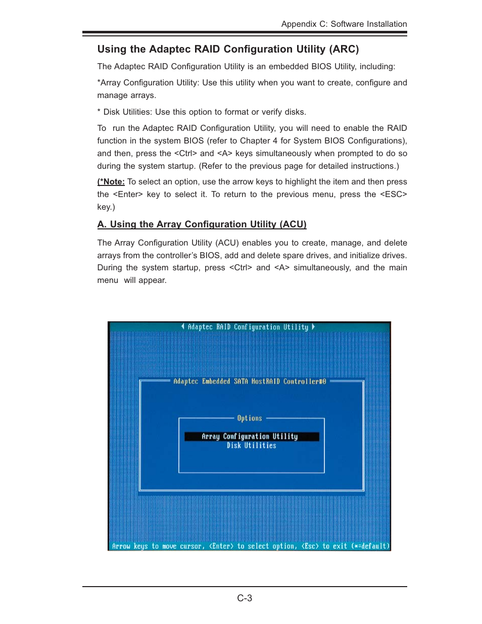 Using the adaptec raid conﬁ guration utility (arc) | SUPER MICRO Computer X6QTE+ User Manual | Page 91 / 110