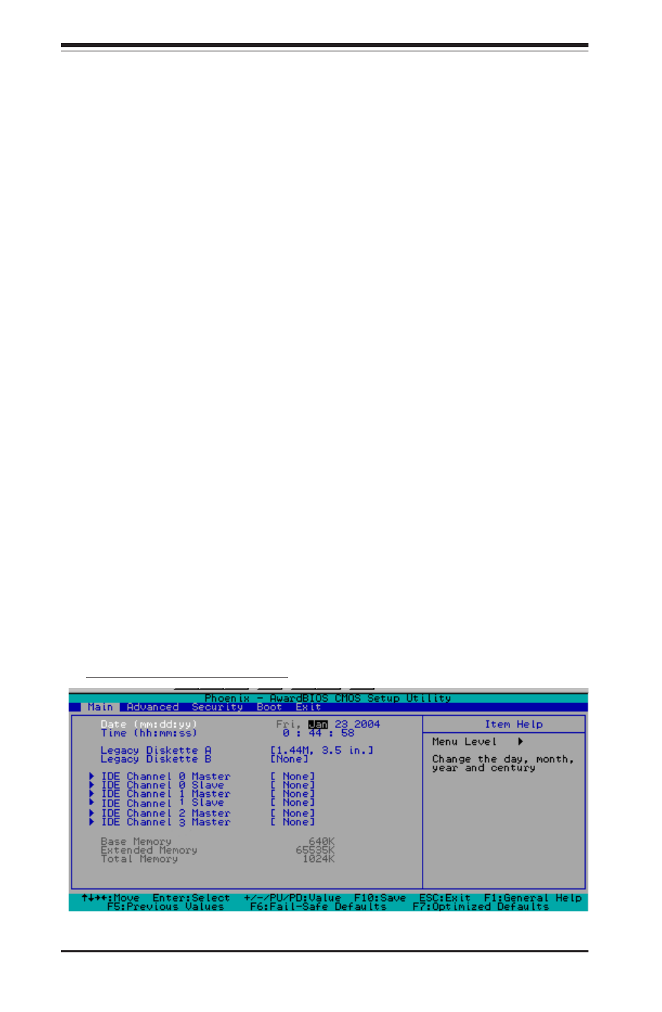 2 running setup, 3 main bios setup, Main bios setup menu | SUPER MICRO Computer P4SCT User Manual | Page 54 / 100