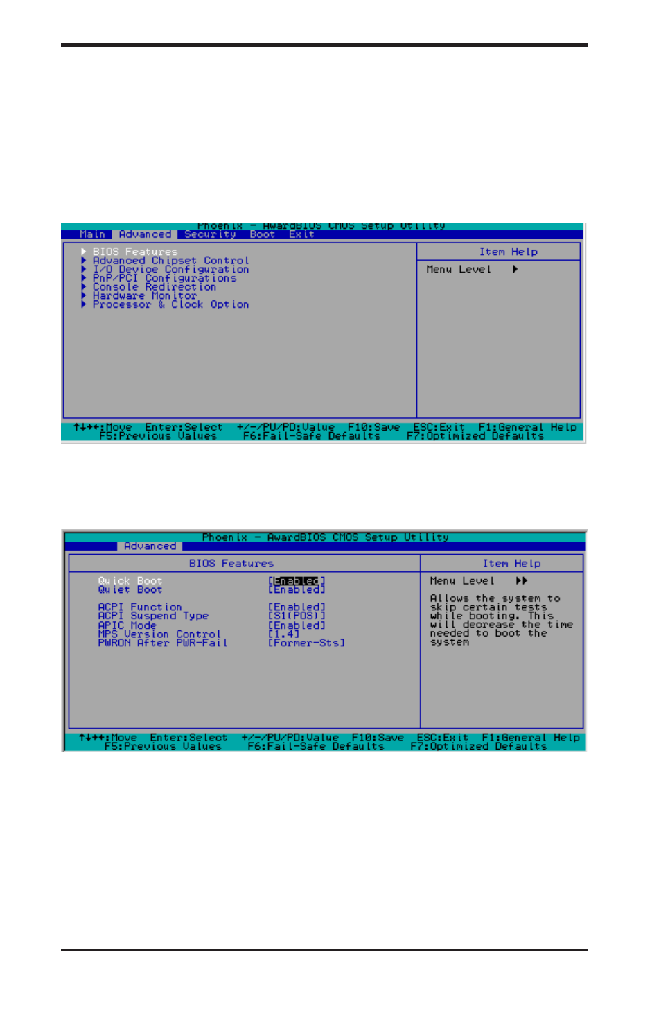 4 advanced bios setup, 4.1 advanced bios features | SUPER MICRO Computer P4SCT User Manual | Page 56 / 100