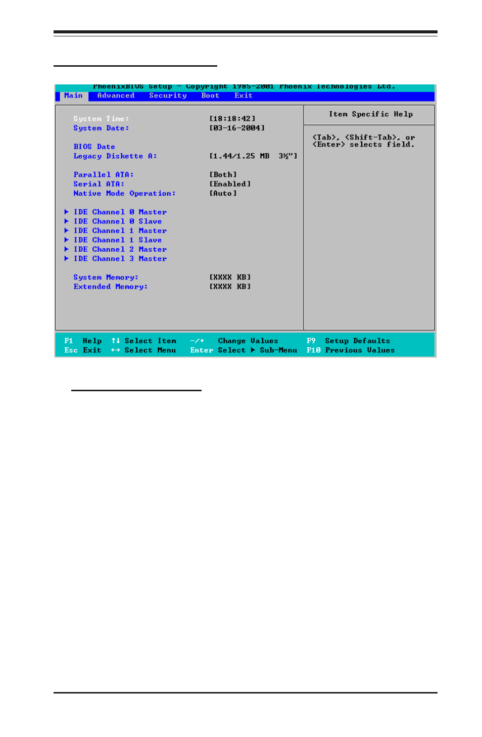 Main bios setup menu | SUPER MICRO Computer 6014H-8 User Manual | Page 75 / 130