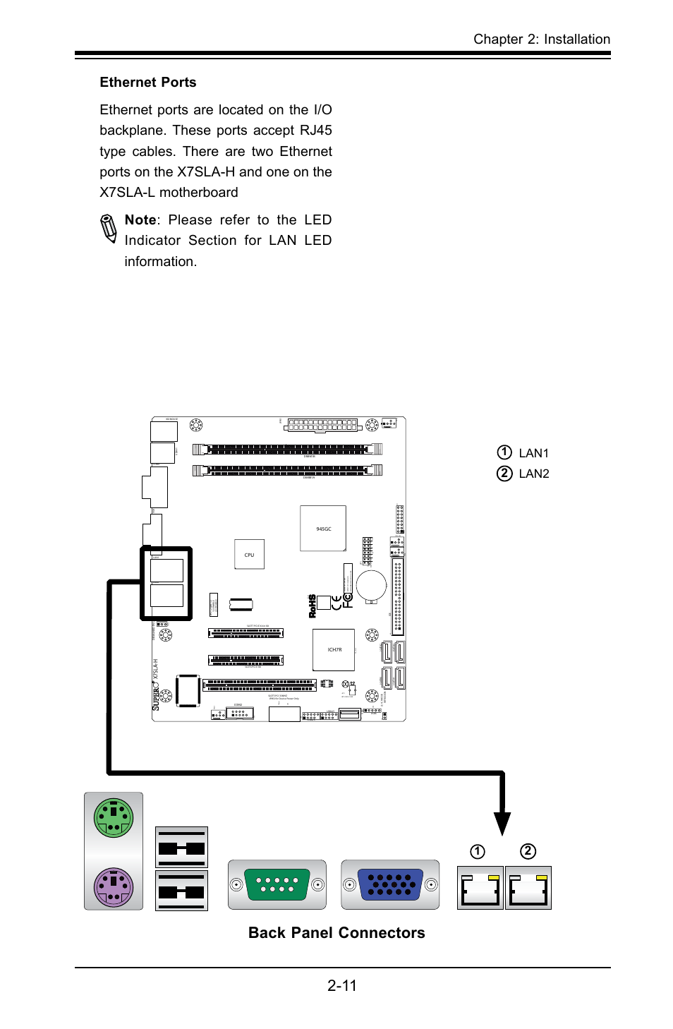 Back panel connectors, Chapter 2: installation, Lan1 lan2 | X7sla-h | SUPER MICRO Computer X7SLA-H User Manual | Page 31 / 81