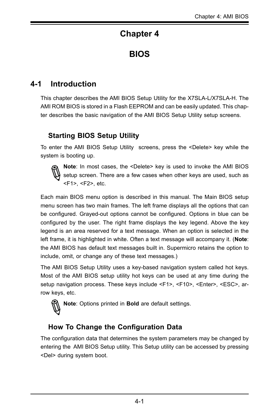 Chapter 4 bios, 1 introduction | SUPER MICRO Computer X7SLA-H User Manual | Page 51 / 81