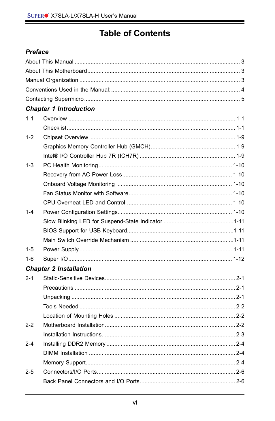 SUPER MICRO Computer X7SLA-H User Manual | Page 6 / 81