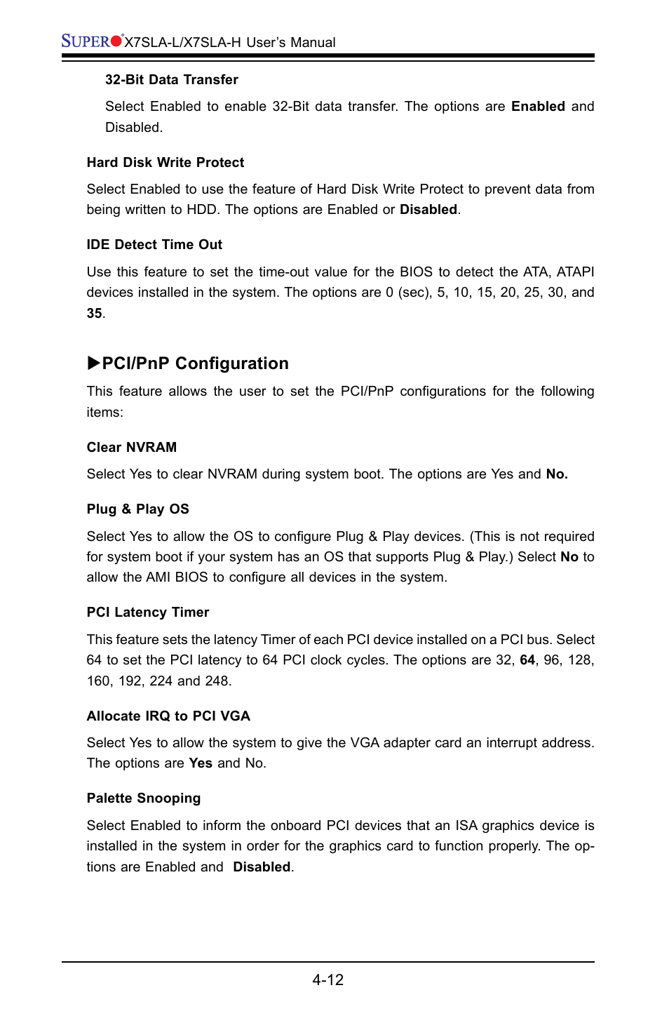 Pci/pnp configuration | SUPER MICRO Computer X7SLA-H User Manual | Page 62 / 81