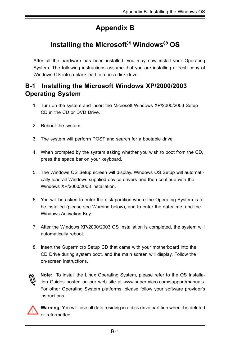 Appendix b installing the microsoft, Windows | SUPER MICRO Computer X7SLA-H User Manual | Page 73 / 81