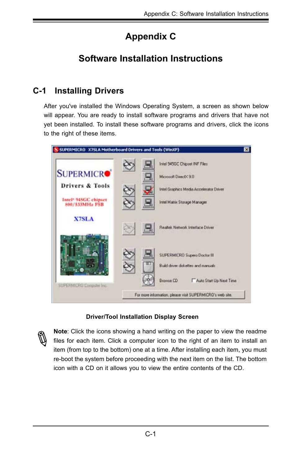 Appendix c software installation instructions | SUPER MICRO Computer X7SLA-H User Manual | Page 75 / 81