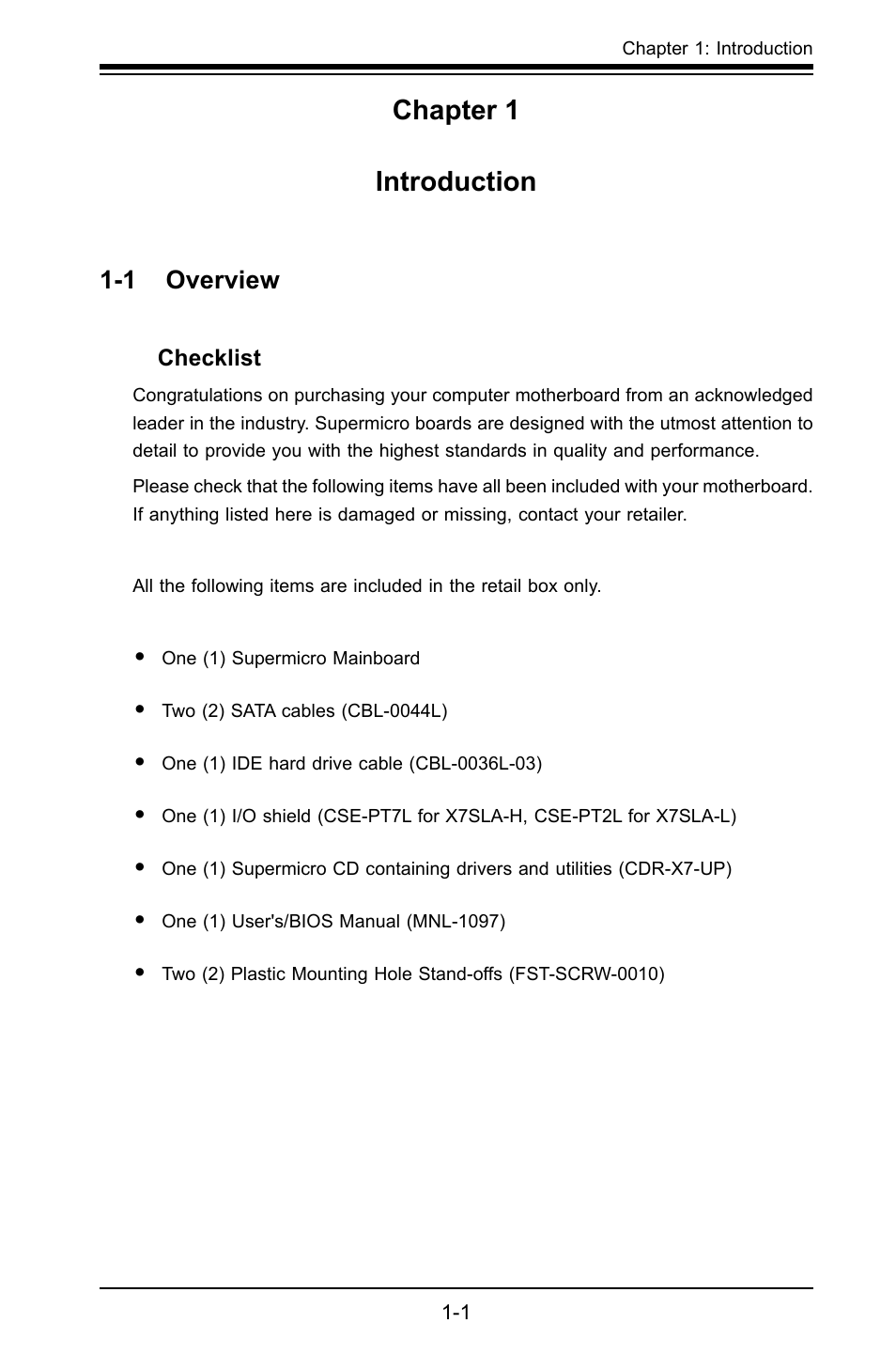 Chapter 1 introduction | SUPER MICRO Computer X7SLA-H User Manual | Page 9 / 81