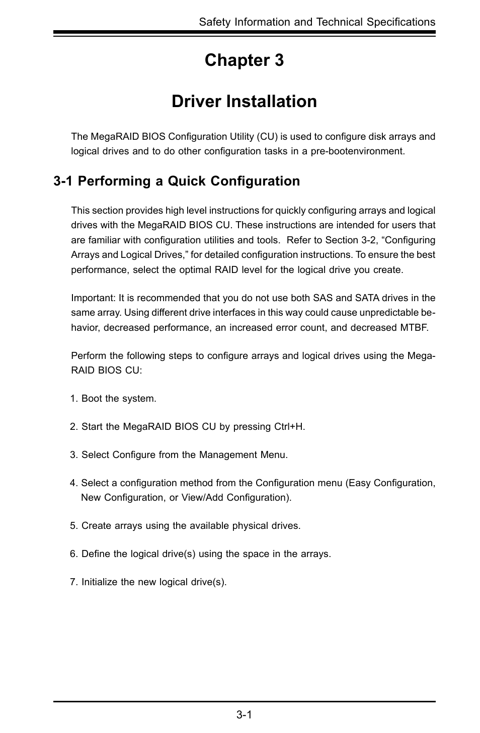 Chapter 3 driver installation, 1 performing a quick conﬁguration | SUPER MICRO Computer AOC-USAS-L4i User Manual | Page 17 / 66