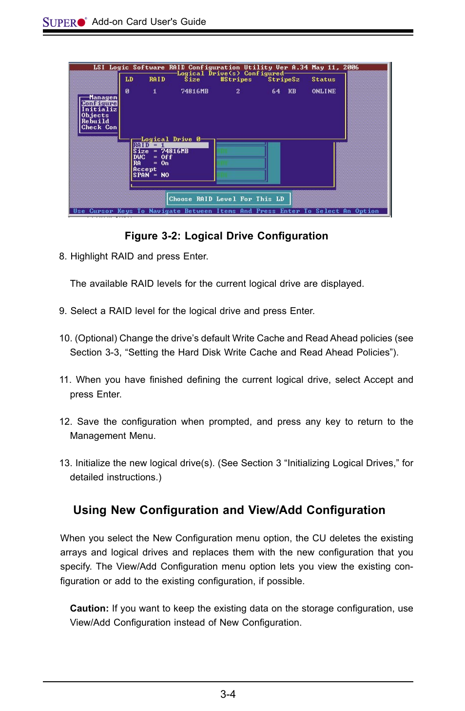 Using new conﬁguration and view/add conﬁguration | SUPER MICRO Computer AOC-USAS-L4i User Manual | Page 20 / 66