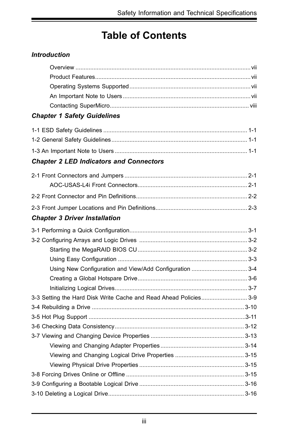 SUPER MICRO Computer AOC-USAS-L4i User Manual | Page 3 / 66