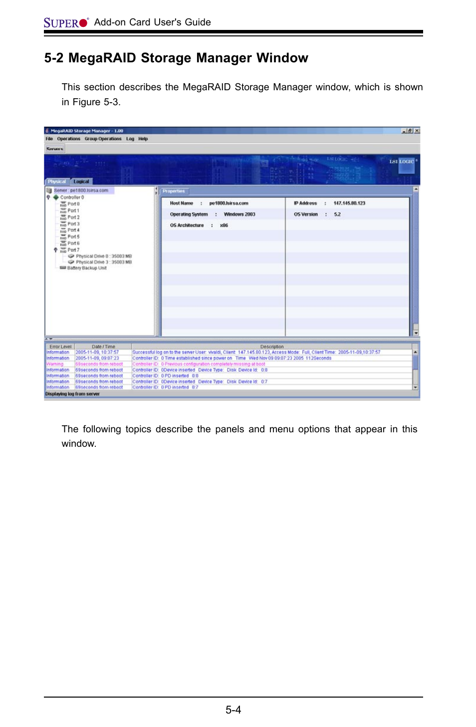 2 megaraid storage manager window | SUPER MICRO Computer AOC-USAS-L4i User Manual | Page 44 / 66