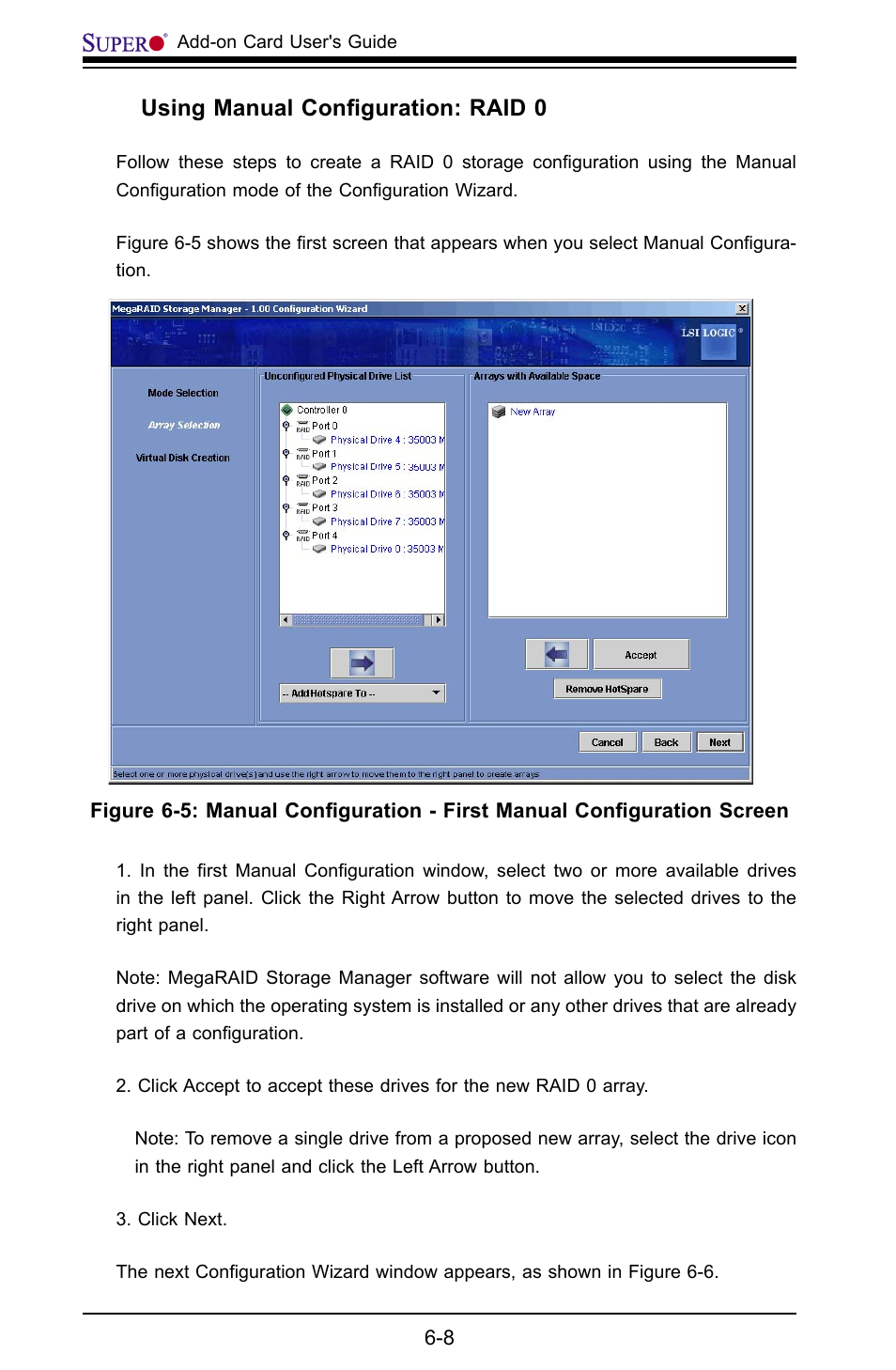 Using manual conﬁguration: raid 0 | SUPER MICRO Computer AOC-USAS-L4i User Manual | Page 56 / 66