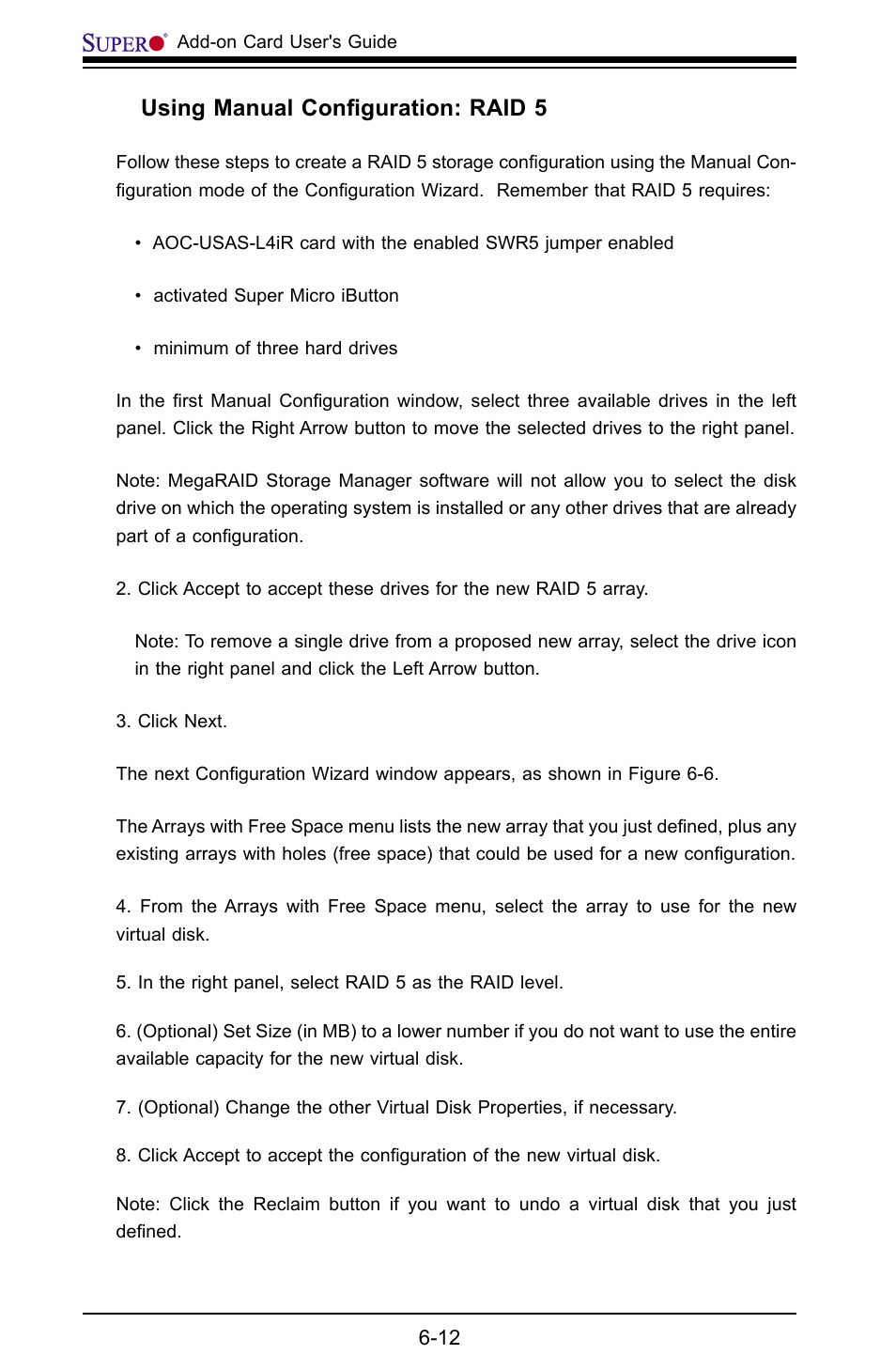 Using manual conﬁguration: raid 5 | SUPER MICRO Computer AOC-USAS-L4i User Manual | Page 60 / 66