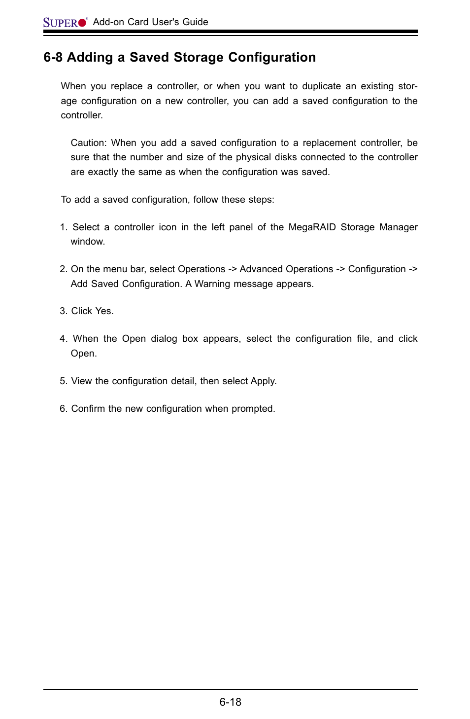 8 adding a saved storage conﬁguration | SUPER MICRO Computer AOC-USAS-L4i User Manual | Page 66 / 66