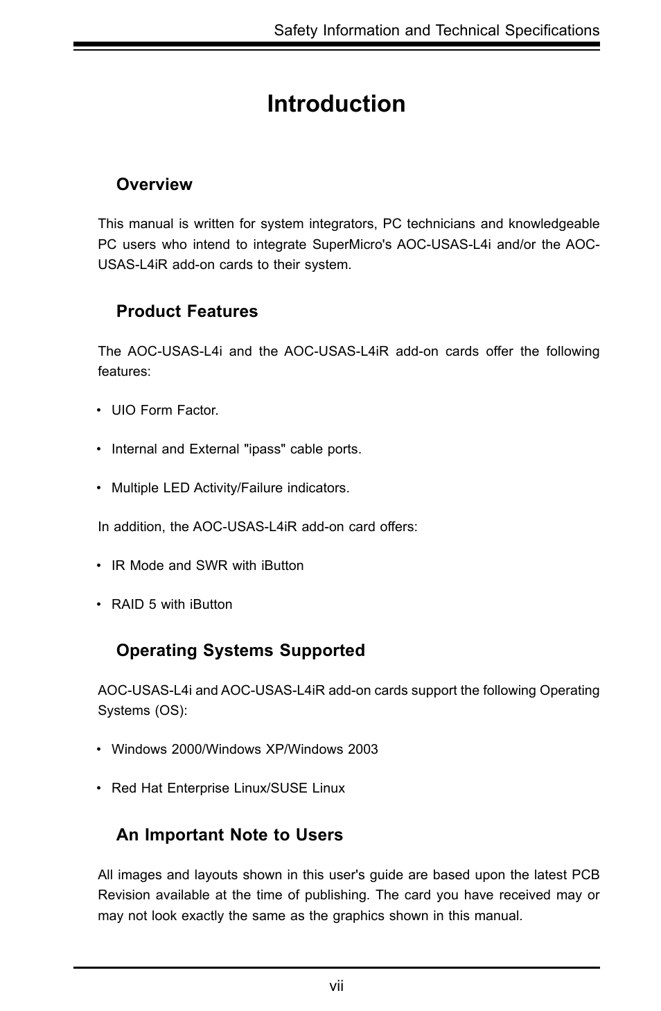 Introduction | SUPER MICRO Computer AOC-USAS-L4i User Manual | Page 7 / 66