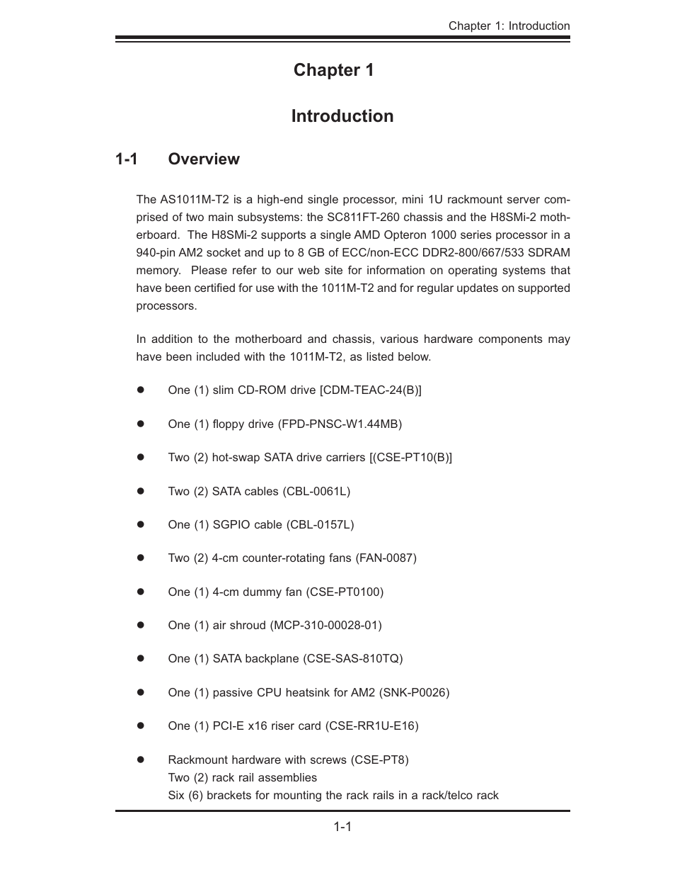Chapter 1 introduction | SUPER MICRO Computer AS1011M-T2 User Manual | Page 11 / 104