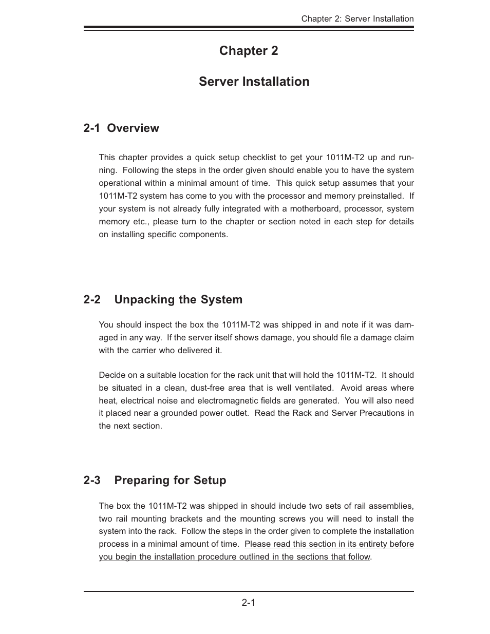 Chapter 2 server installation | SUPER MICRO Computer AS1011M-T2 User Manual | Page 17 / 104