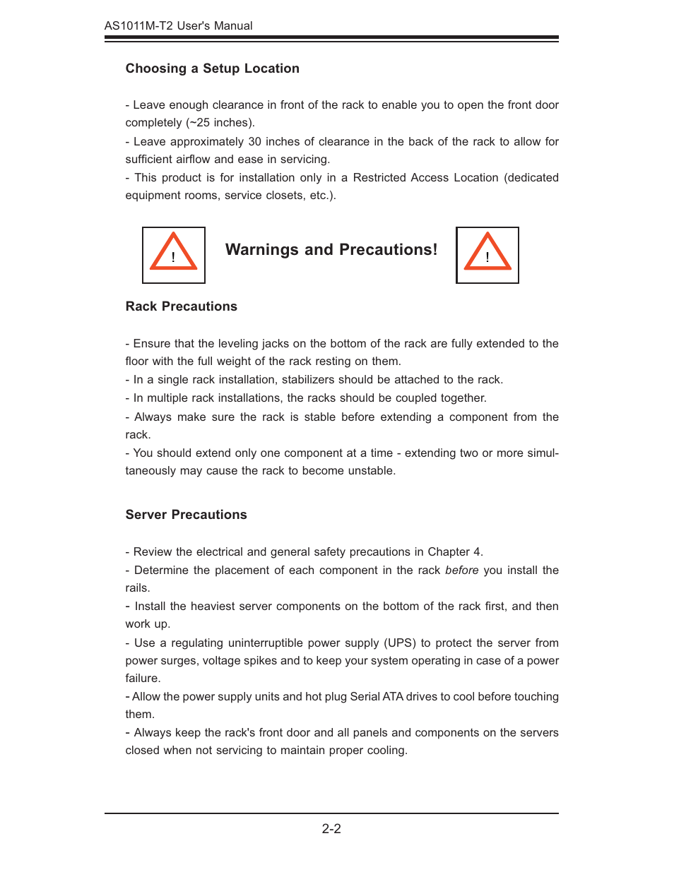 Warnings and precautions | SUPER MICRO Computer AS1011M-T2 User Manual | Page 18 / 104