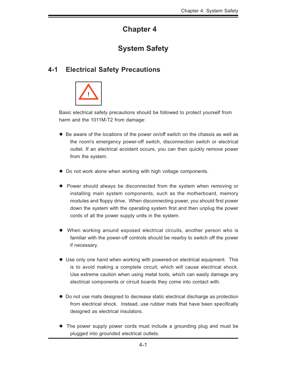 Chapter 4 system safety | SUPER MICRO Computer AS1011M-T2 User Manual | Page 31 / 104