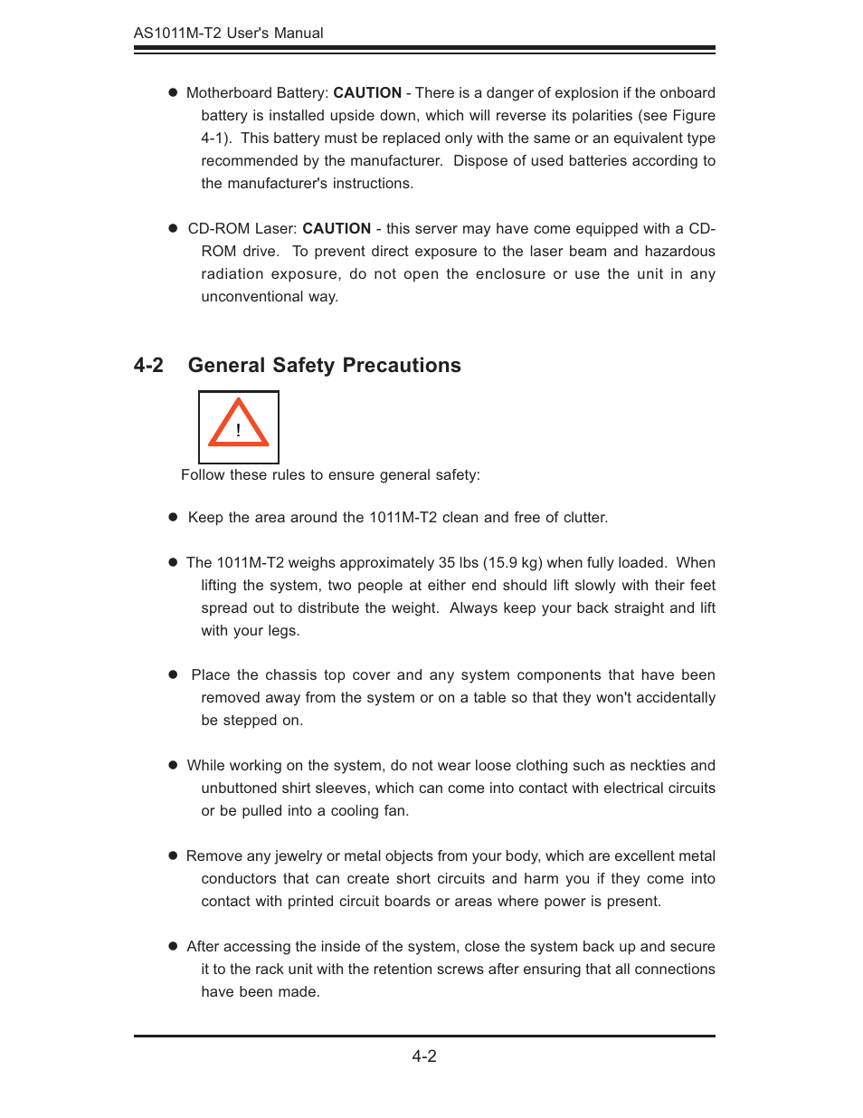 2 general safety precautions | SUPER MICRO Computer AS1011M-T2 User Manual | Page 32 / 104