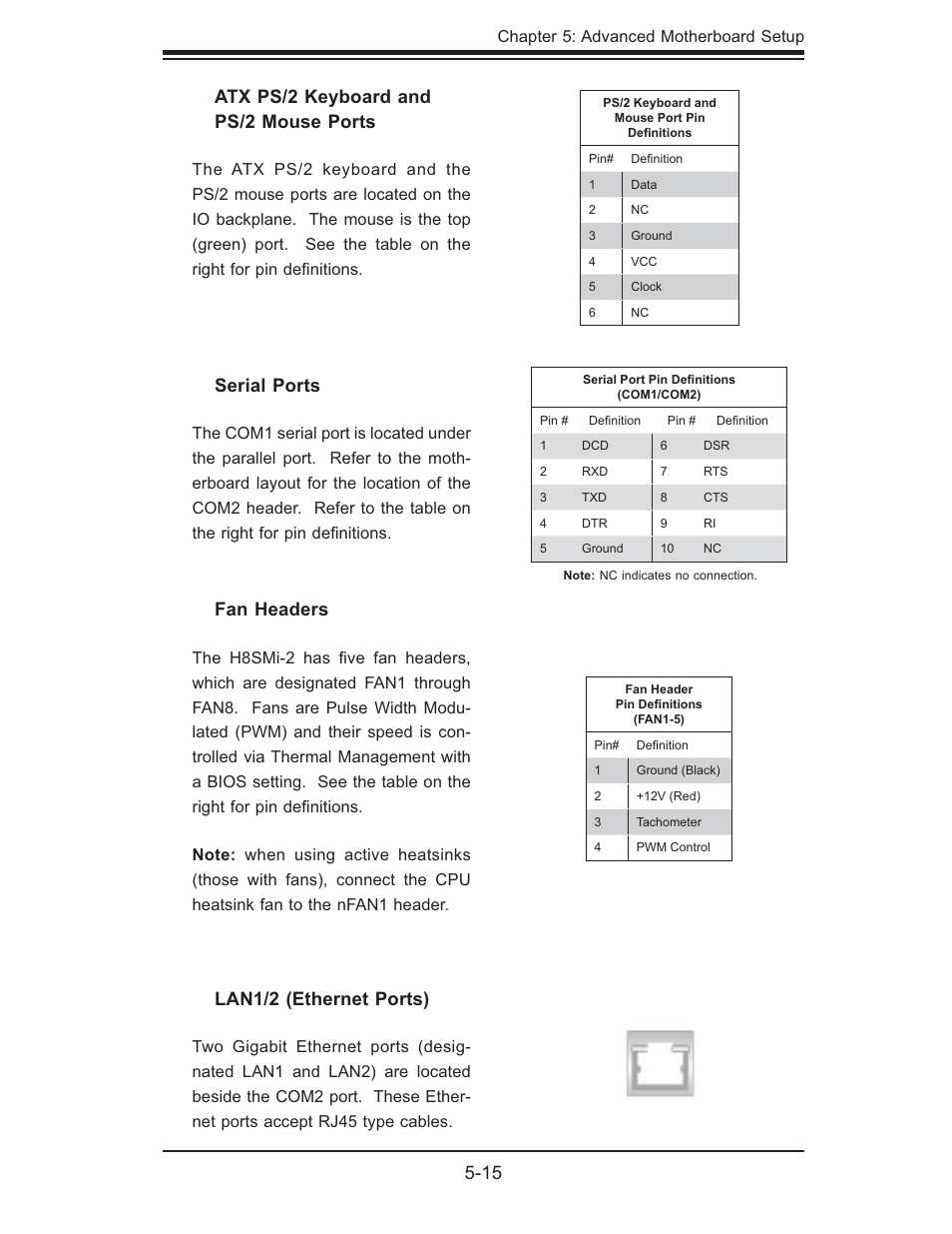 15 fan headers, Serial ports, Lan1/2 (ethernet ports) | Atx ps/2 keyboard and ps/2 mouse ports | SUPER MICRO Computer AS1011M-T2 User Manual | Page 49 / 104