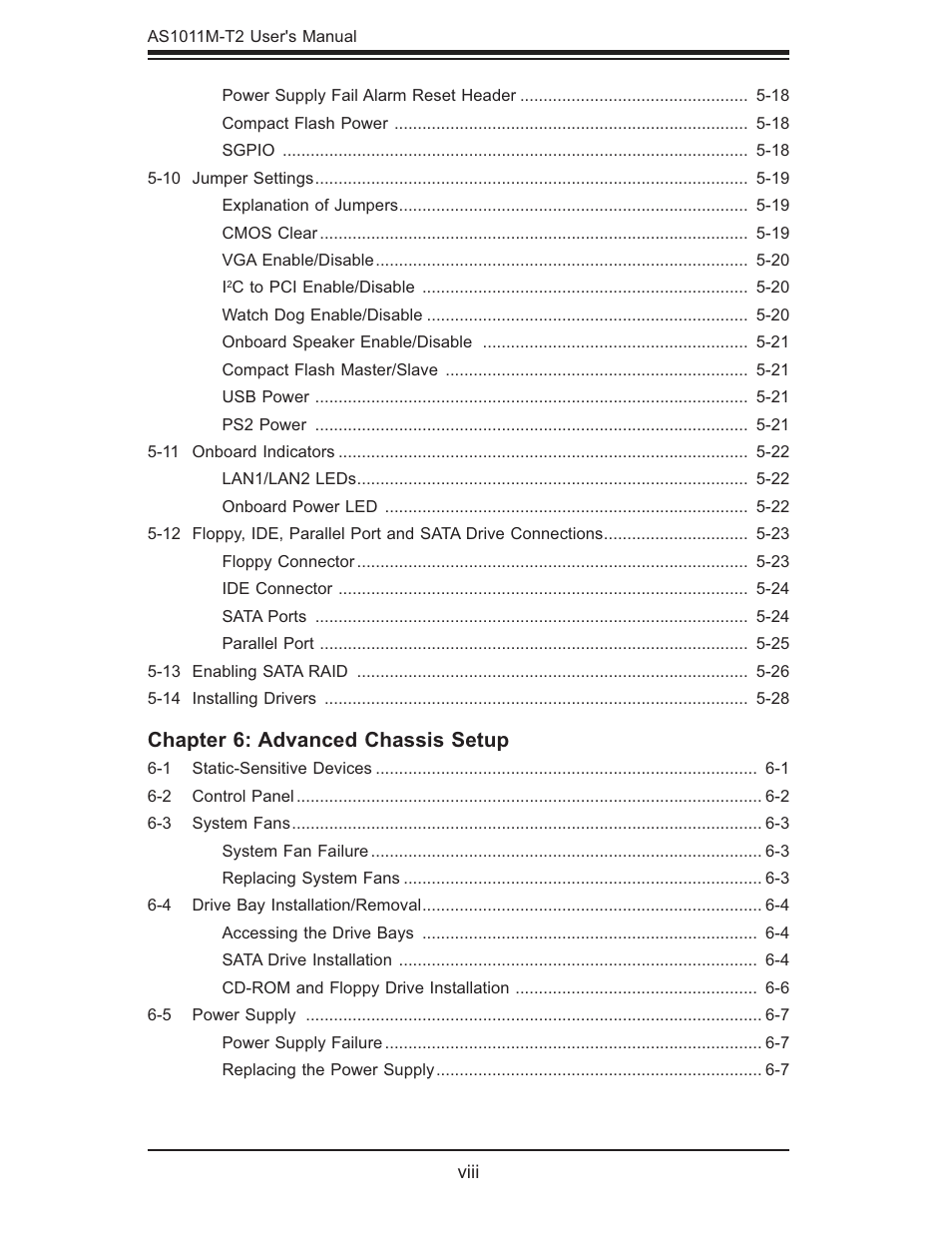 Chapter 6: advanced chassis setup | SUPER MICRO Computer AS1011M-T2 User Manual | Page 8 / 104