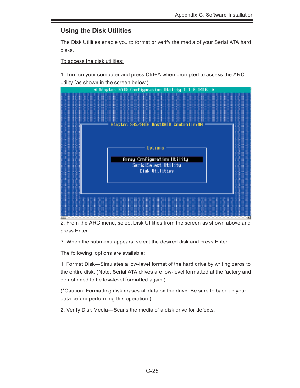 Using the disk utilities | SUPER MICRO Computer X6DHi-G2 User Manual | Page 115 / 120