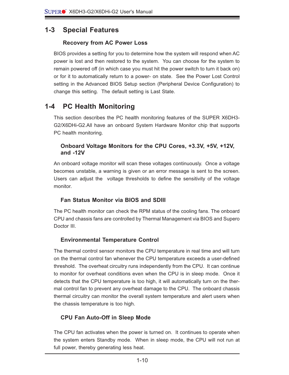 3 special features, 4 pc health monitoring | SUPER MICRO Computer X6DHi-G2 User Manual | Page 16 / 120