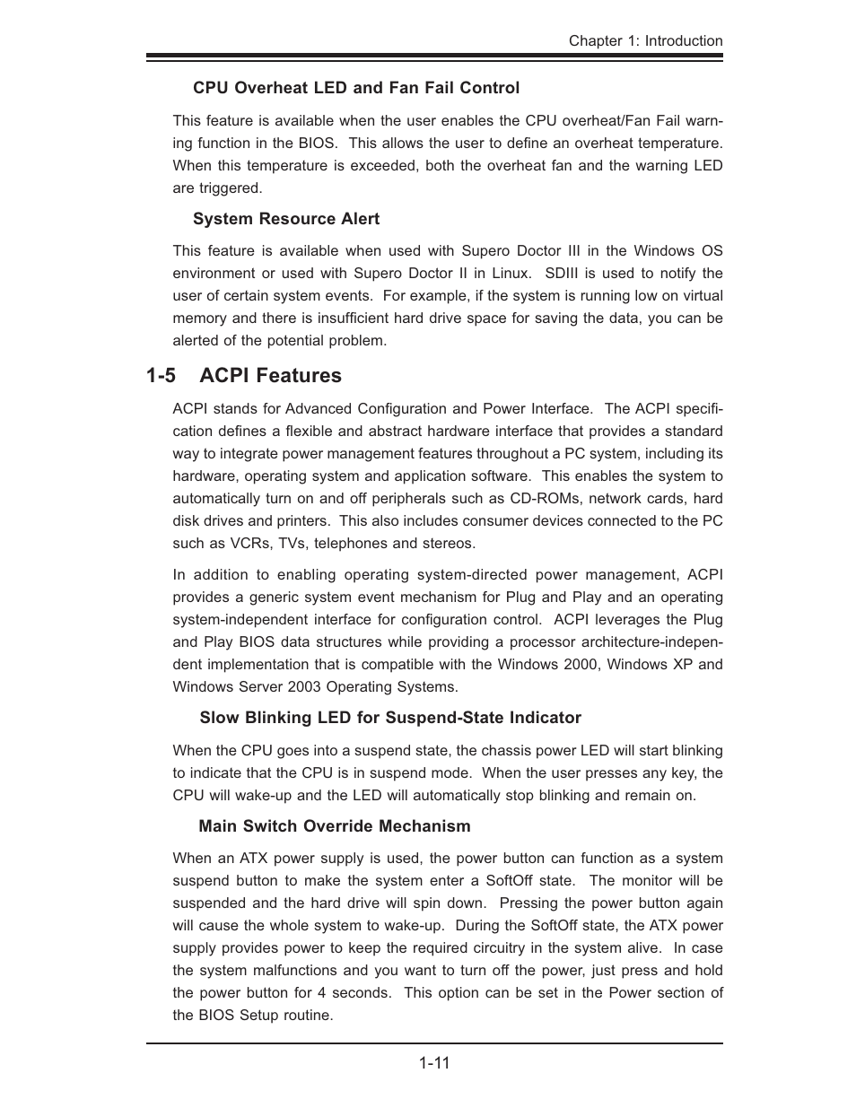 5 acpi features | SUPER MICRO Computer X6DHi-G2 User Manual | Page 17 / 120