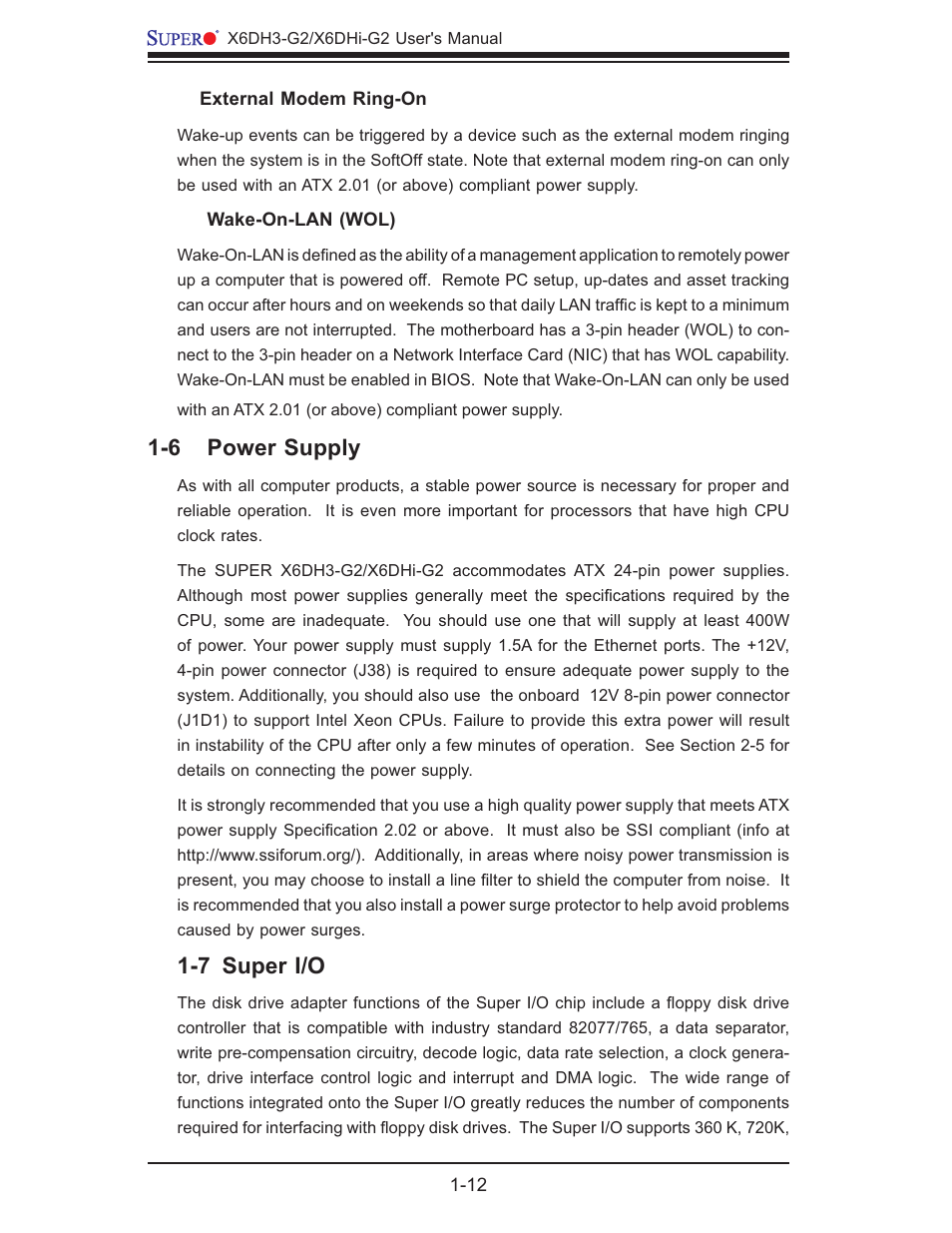 6 power supply, 7 super i/o | SUPER MICRO Computer X6DHi-G2 User Manual | Page 18 / 120