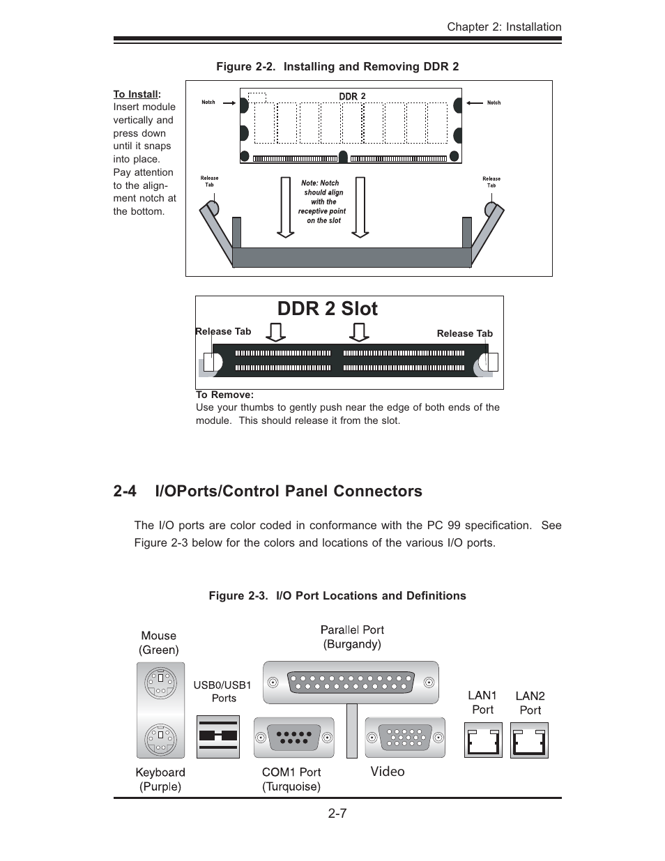 Ddr 2 slot, 4 i/oports/control panel connectors | SUPER MICRO Computer X6DHi-G2 User Manual | Page 27 / 120