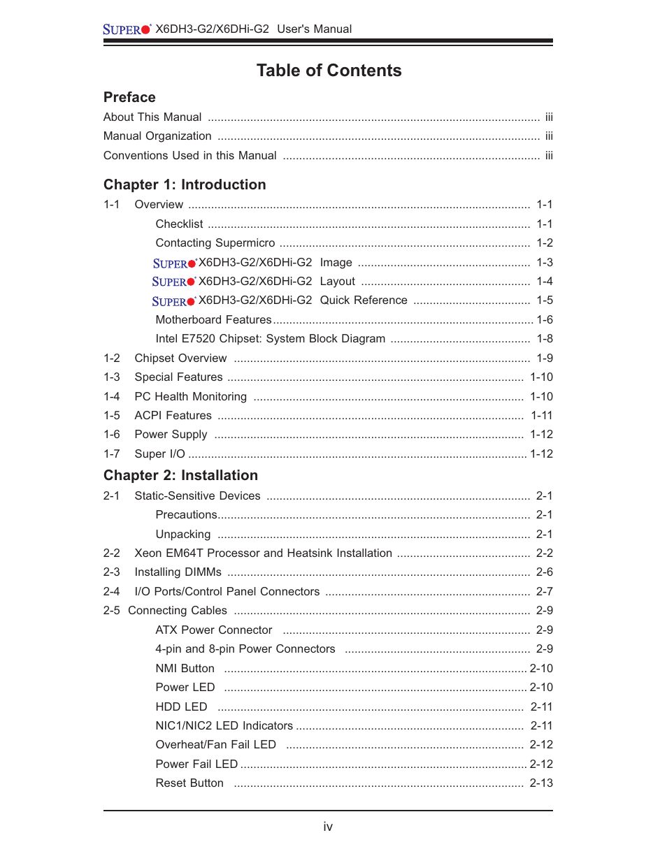 SUPER MICRO Computer X6DHi-G2 User Manual | Page 4 / 120