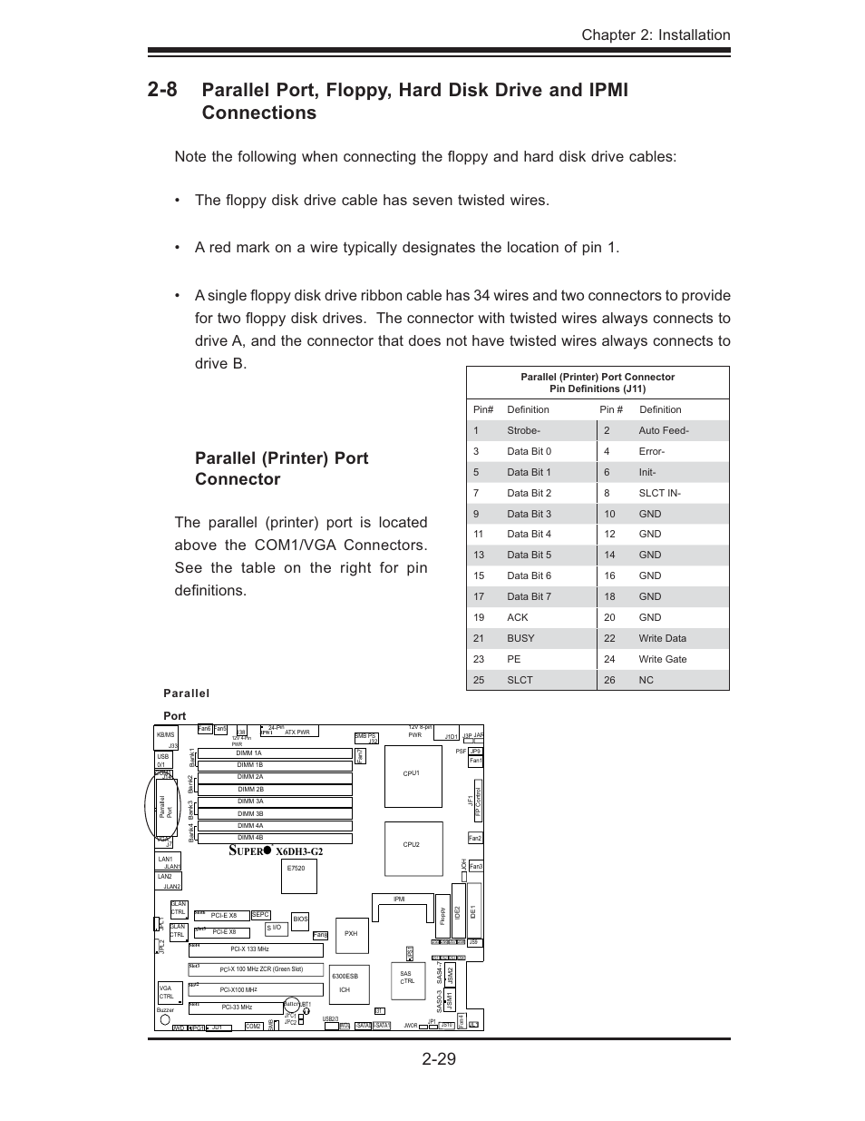 Parallel (printer) port connector, Chapter 2: installation | SUPER MICRO Computer X6DHi-G2 User Manual | Page 49 / 120