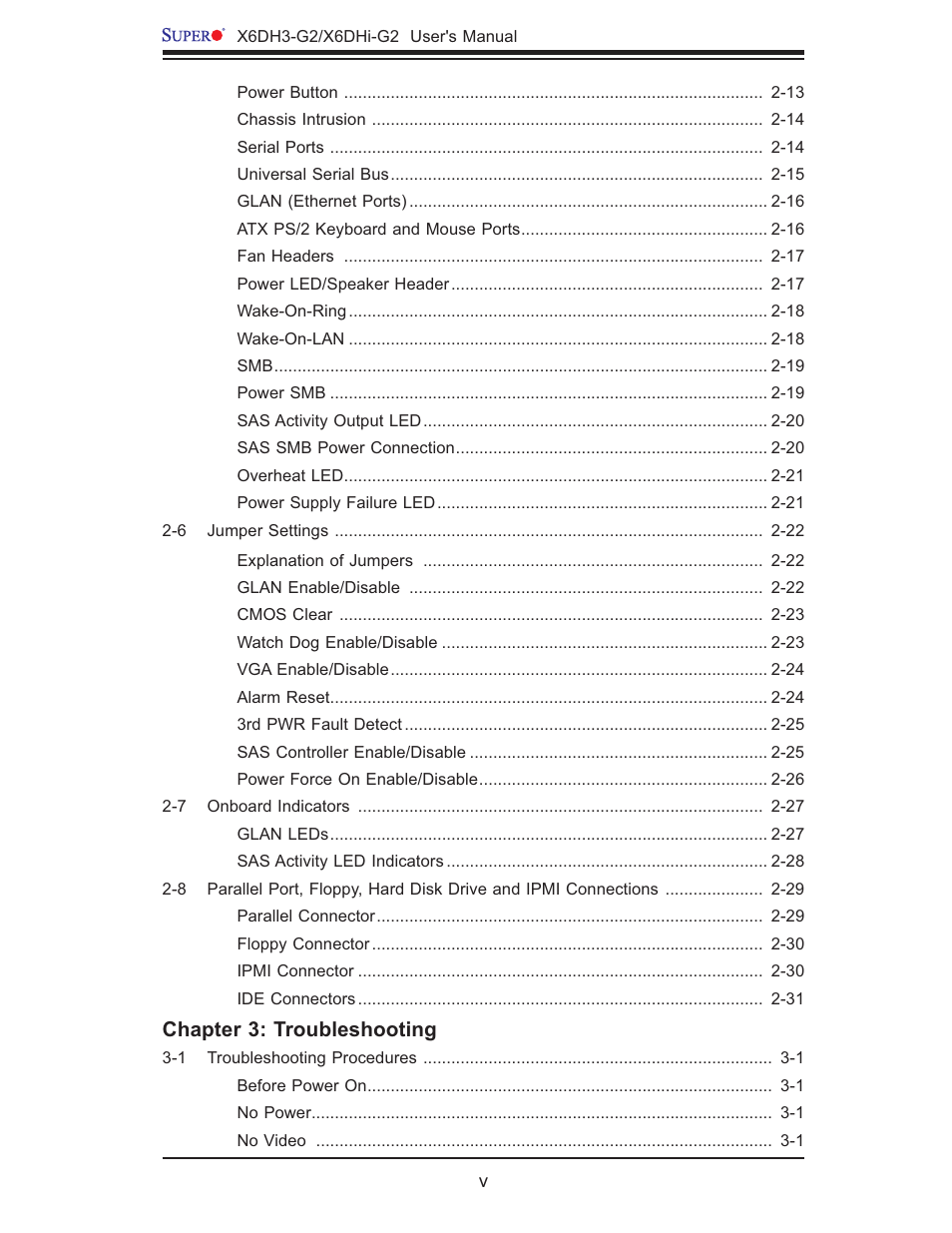 Chapter 3: troubleshooting | SUPER MICRO Computer X6DHi-G2 User Manual | Page 5 / 120