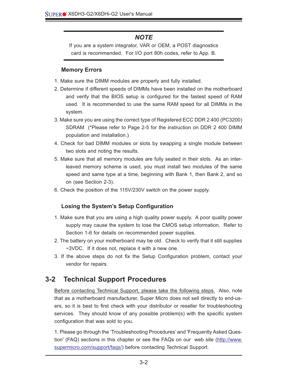 2 technical support procedures | SUPER MICRO Computer X6DHi-G2 User Manual | Page 54 / 120