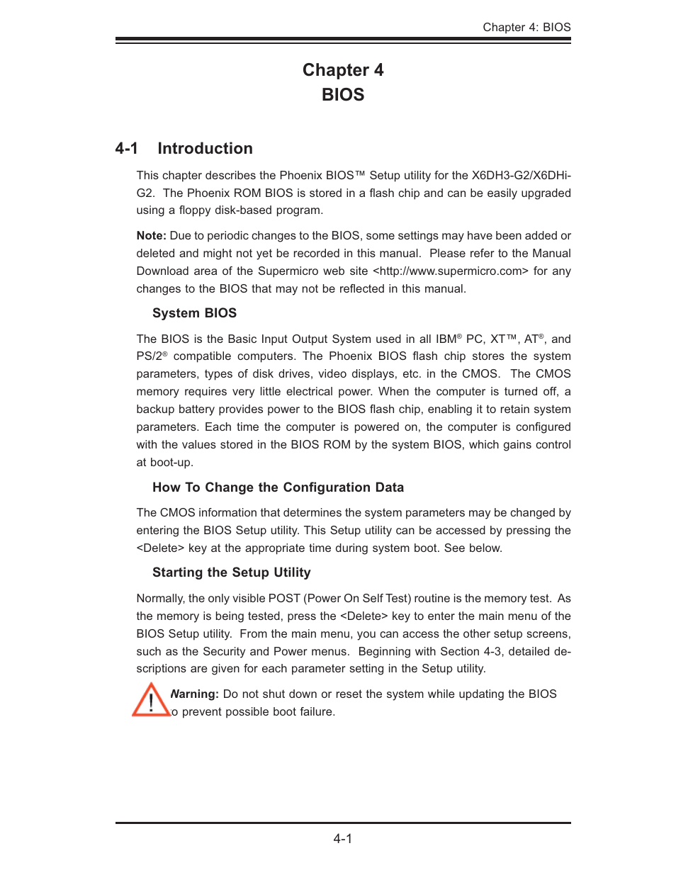 Chapter 4 bios, 1 introduction | SUPER MICRO Computer X6DHi-G2 User Manual | Page 57 / 120