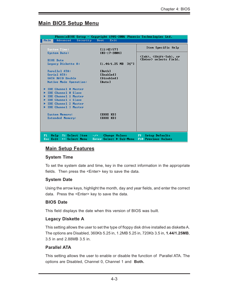 Main bios setup menu | SUPER MICRO Computer X6DHi-G2 User Manual | Page 59 / 120