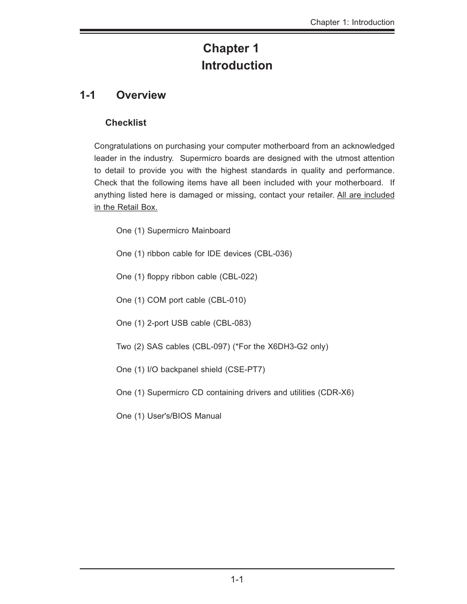 Chapter 1 introduction, 1 overview | SUPER MICRO Computer X6DHi-G2 User Manual | Page 7 / 120