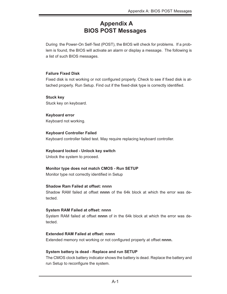 Appendix a bios post messages | SUPER MICRO Computer X6DHi-G2 User Manual | Page 79 / 120