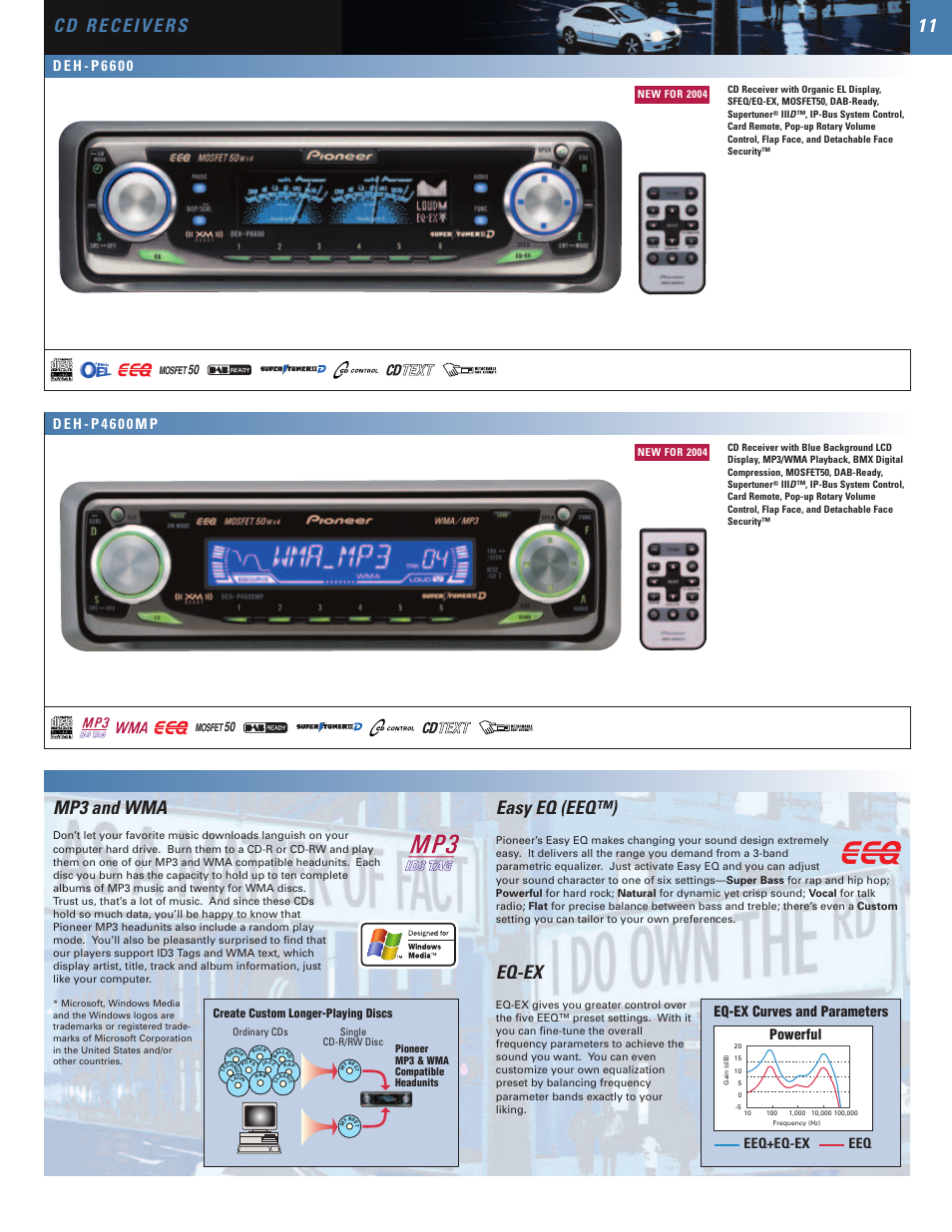 Easy eq (eeq™), Eq-ex, Powerful eq-ex curves and parameters eeq+eq-ex eeq | D e h - p 6 6 0 0, D e h - p 4 6 0 0 m p, Create custom longer-playing discs | SUPER MICRO Computer Mobile Entertainment Systems 2004 User Manual | Page 11 / 24
